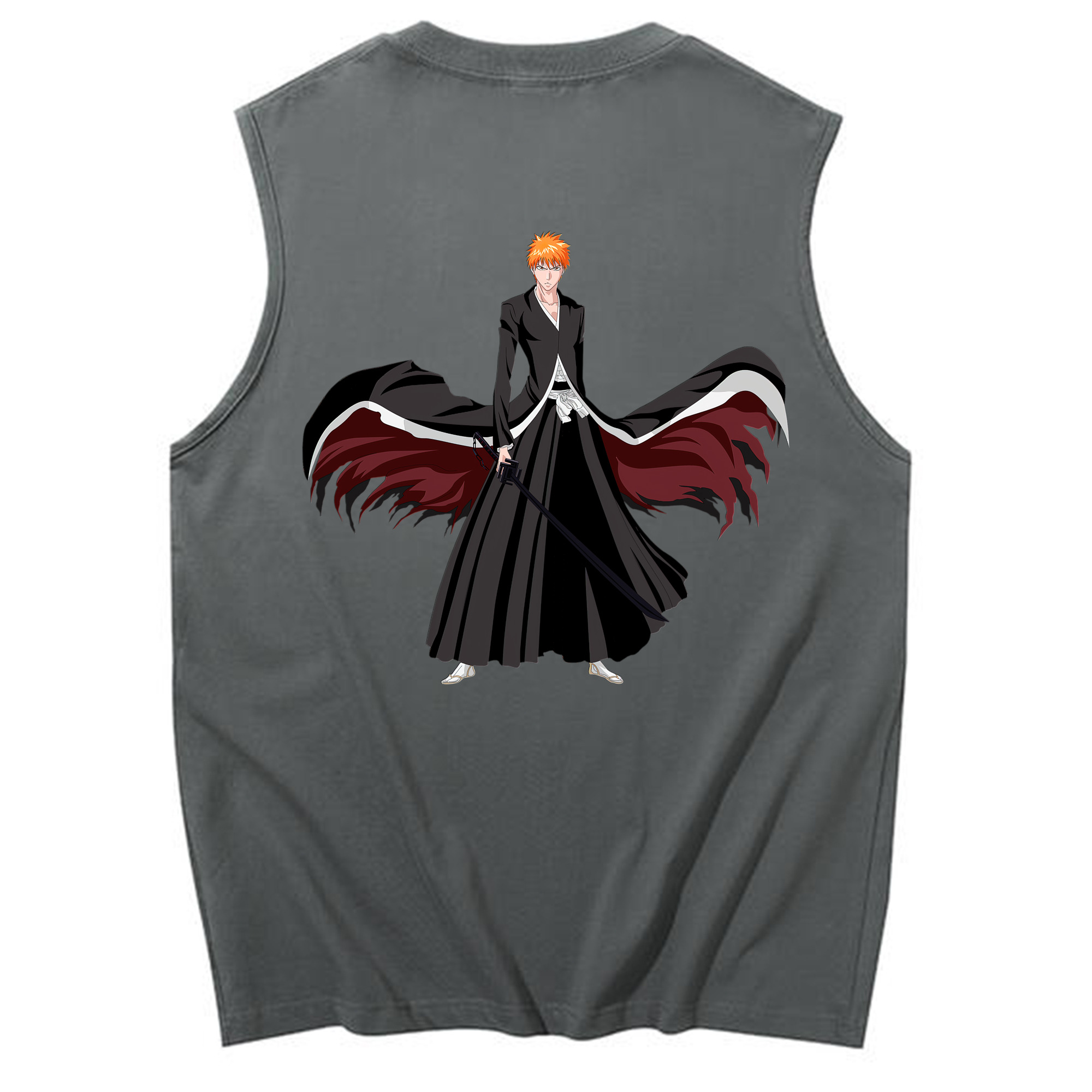 （画像用） ブリーチ 黒崎一護（くろさき いちご）BLEACH Kurosaki Ichigo コットン100％タンクトップ（背面プリント）